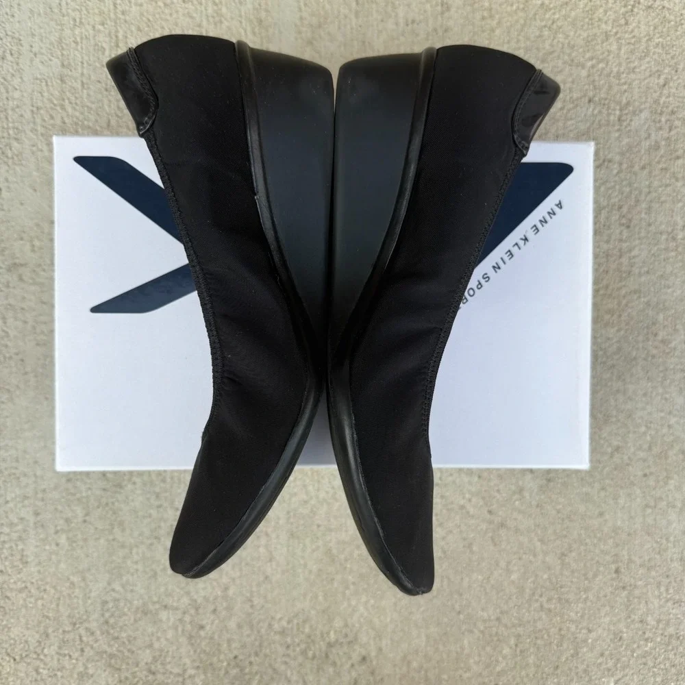 Anne Klein Sport 8.5 Black Mid Wedge Slip On Wedge‎ Shoe